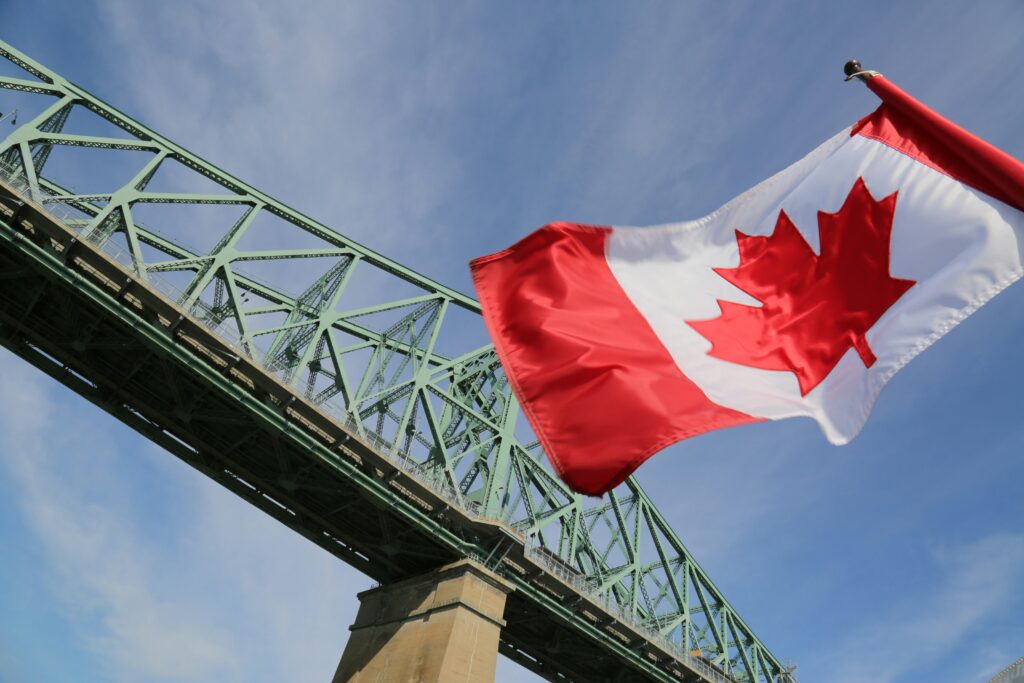 Canadian flag hanged on bridge