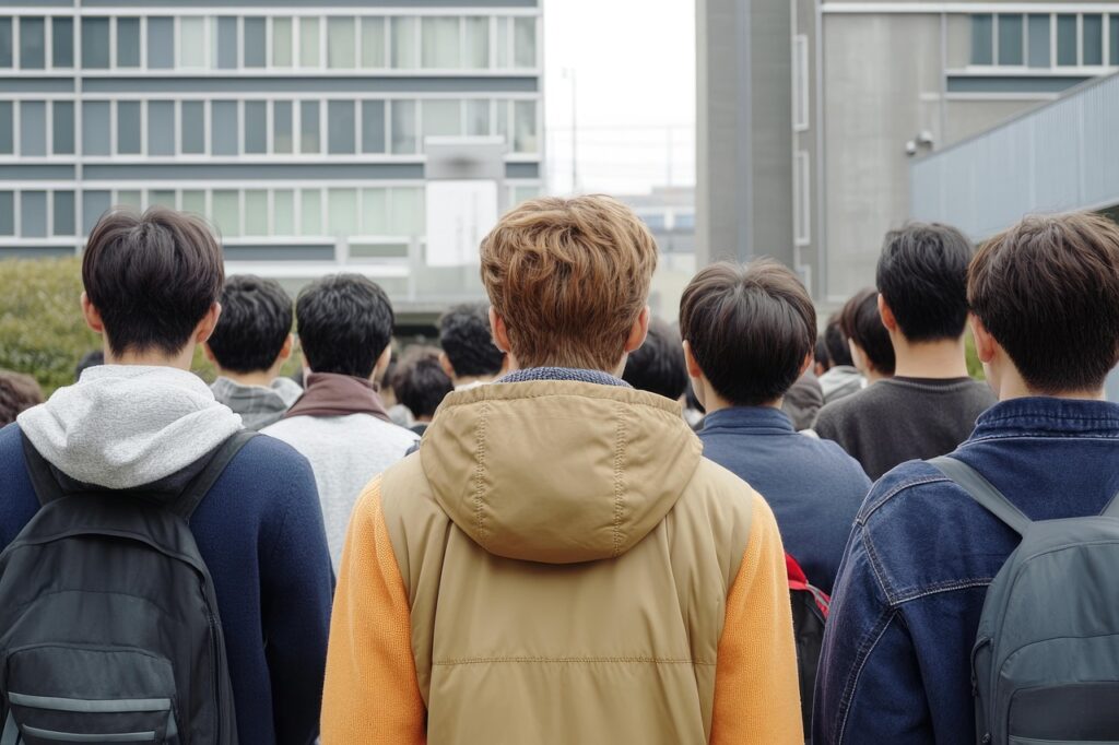 Group of college students entering the lecture hall