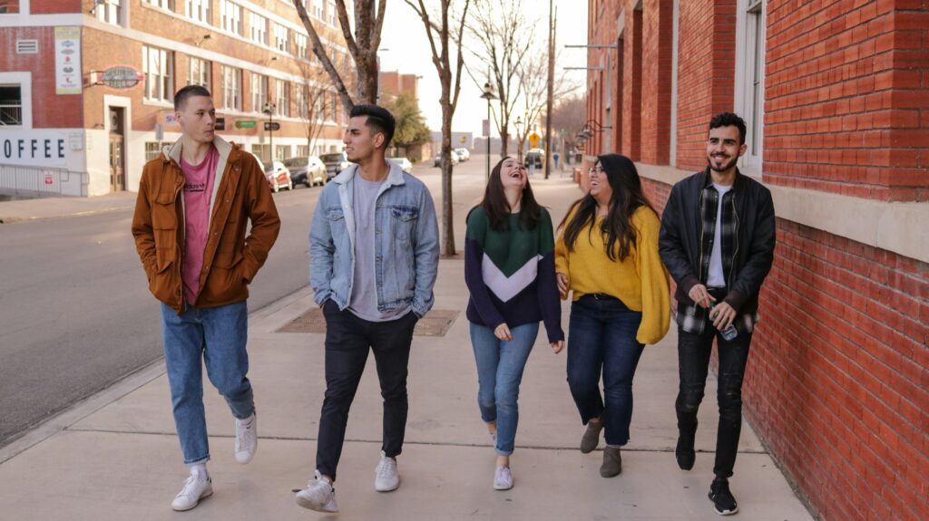 Group of students walking around the school environment