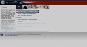 Screenshot of USA visa application portal