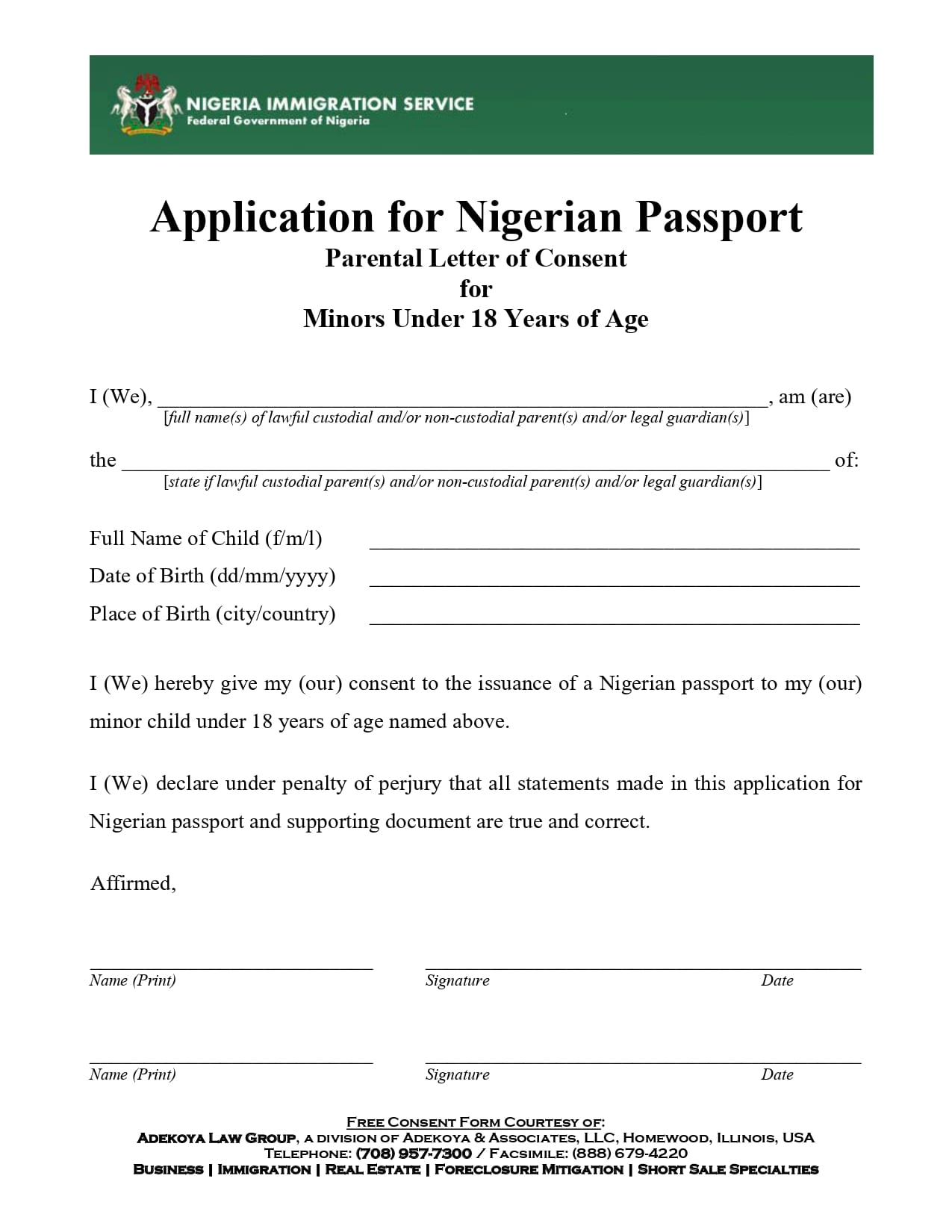 Screenshot of consent letter for Nigerian passport