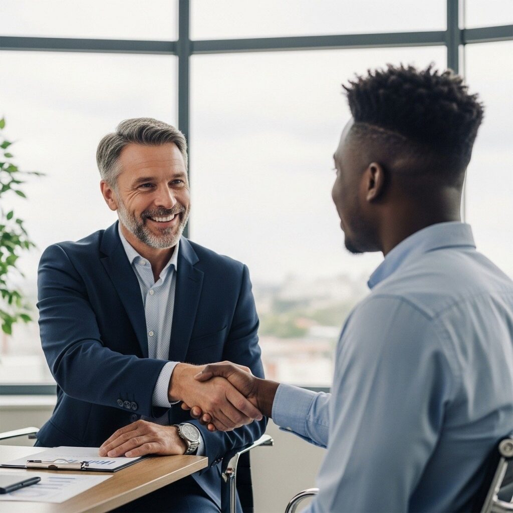 A Consultant talking to his client